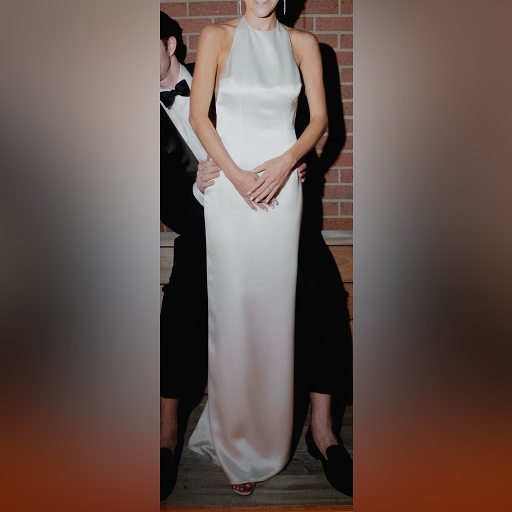 Elegant White Evening Halter Dress